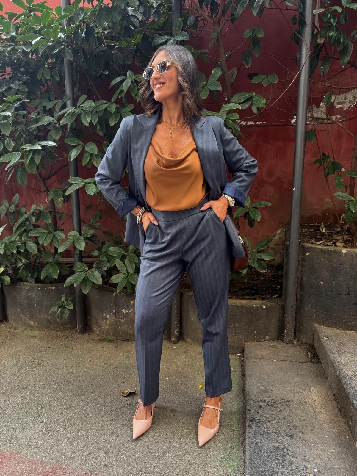 Pantalone gessato a sigaretta con elastico Lizalù MIRA