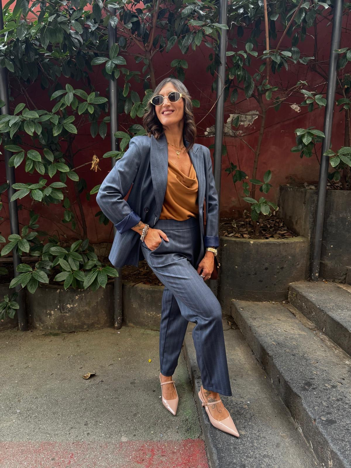 Pantalone gessato a sigaretta con elastico Lizalù MIRA