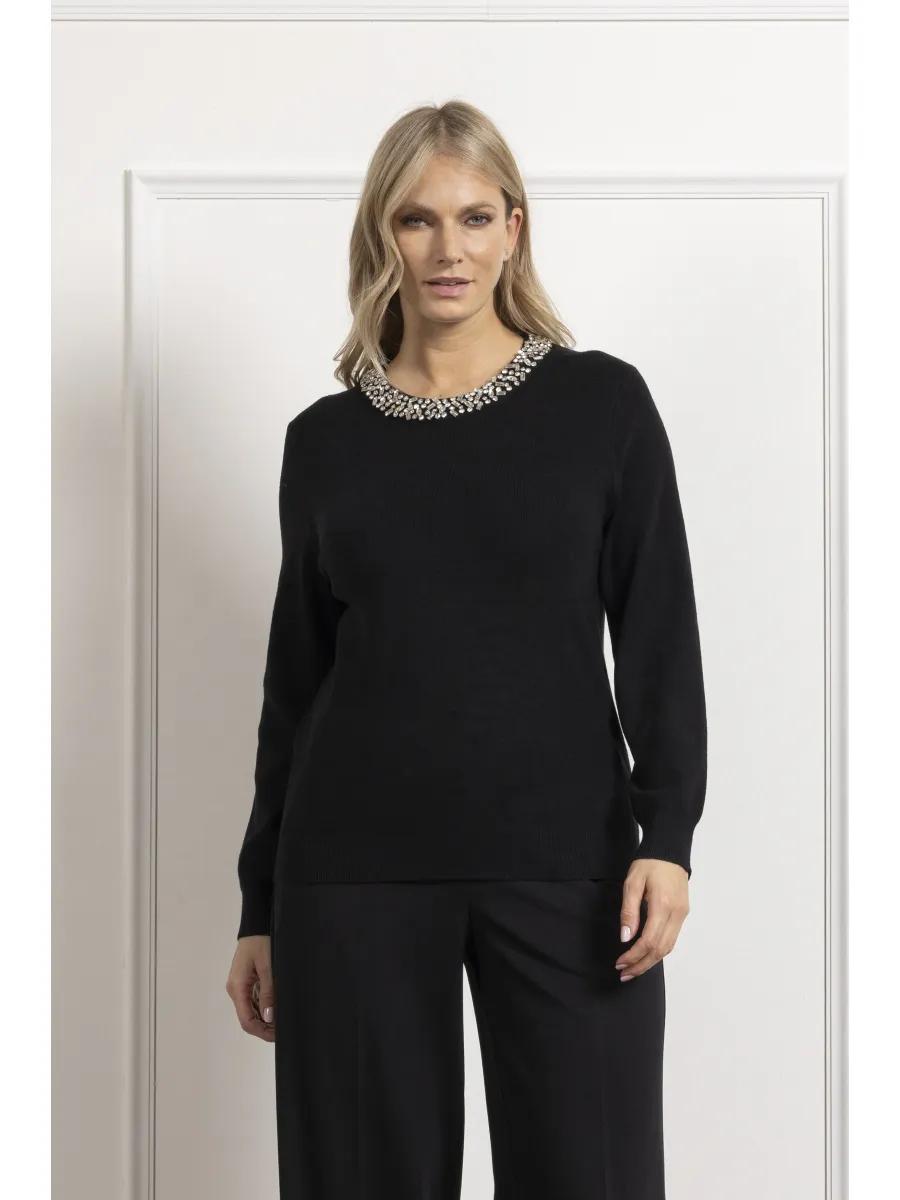 Maglia in lana pettinata con collo in strass Lizalù 7513
