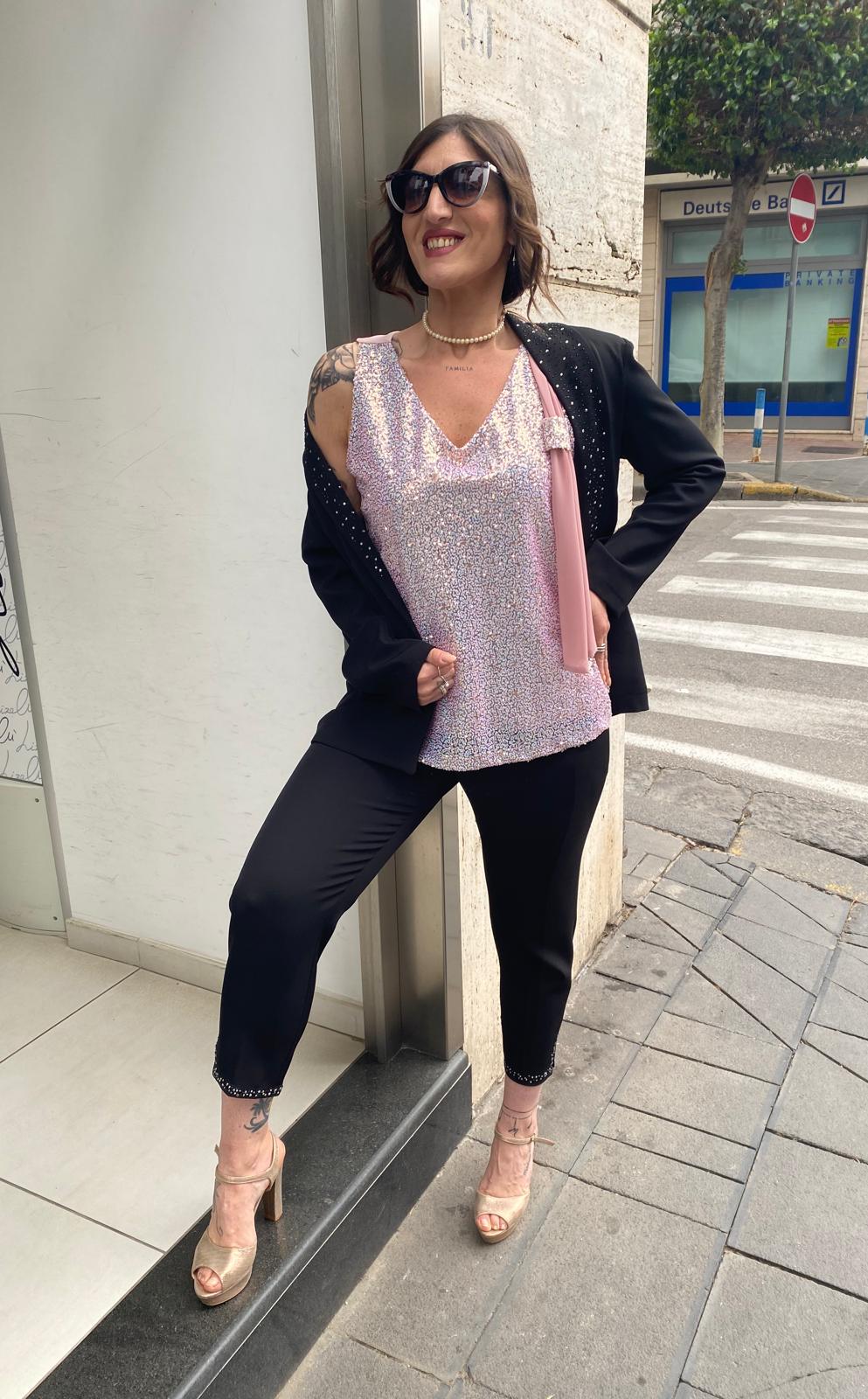 Pantalone con spacchetto in strass Lizalù EDVIGE
