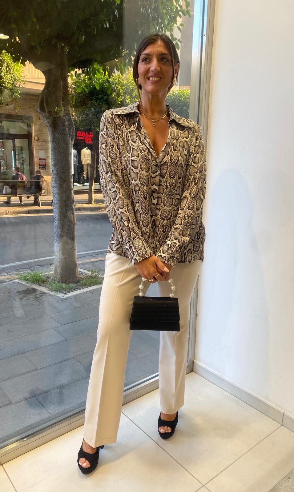 Pantalone con zip laterale in crepe a zampa Lizalù 8735