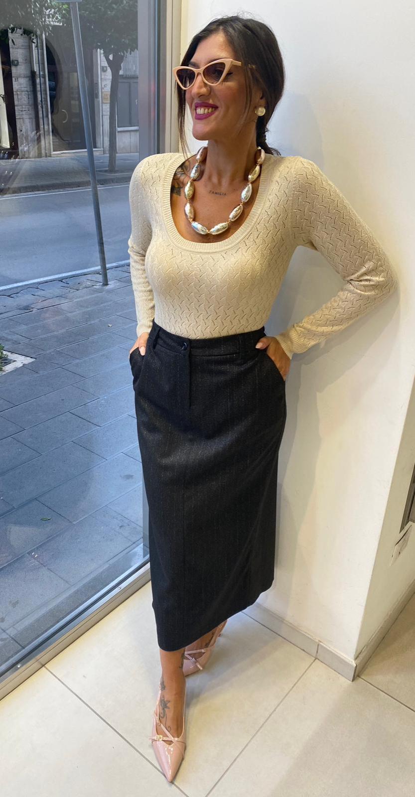 Body in lurex traforato con scollo madonna Akè 7176