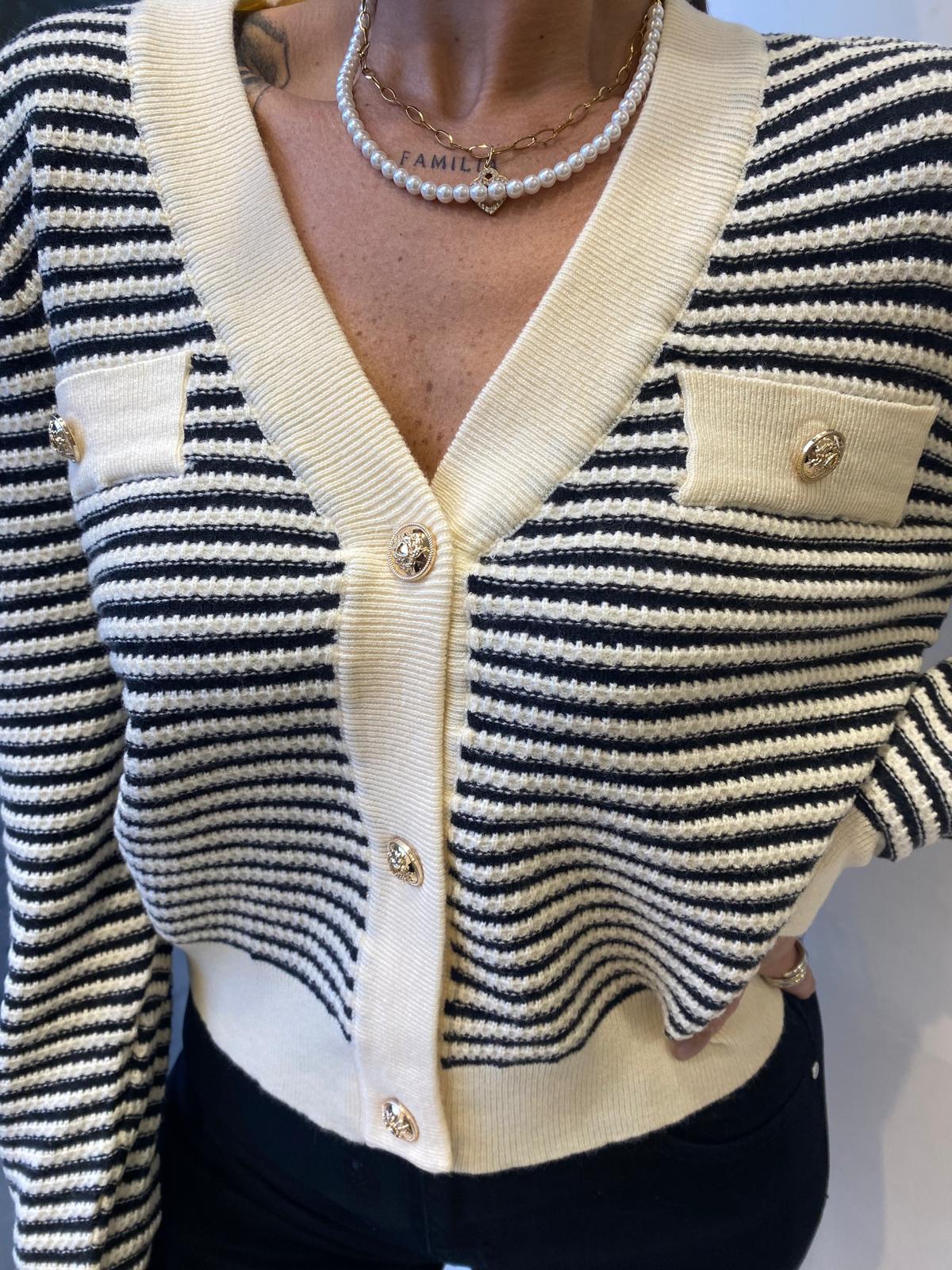 Cardigan a righe con bottone in oro Akè 8654