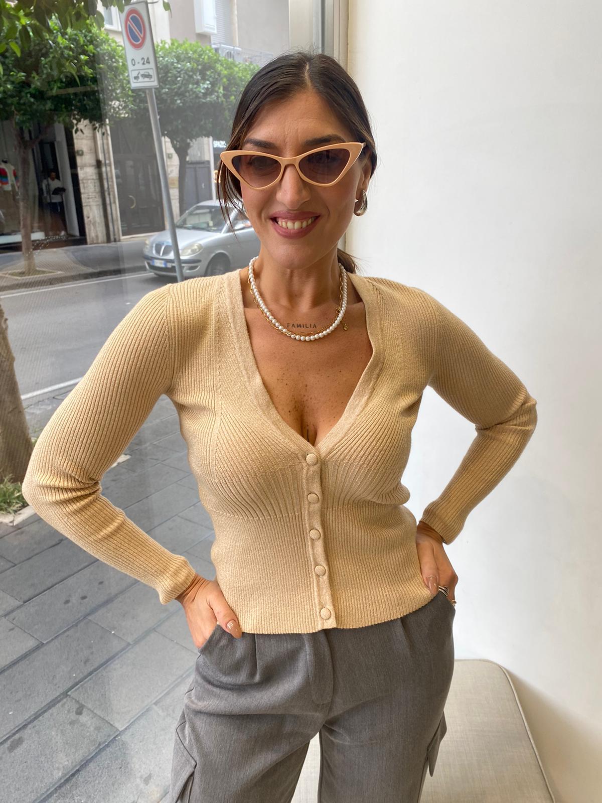 Cardigan scollo  V lurex a costine Akè 7175