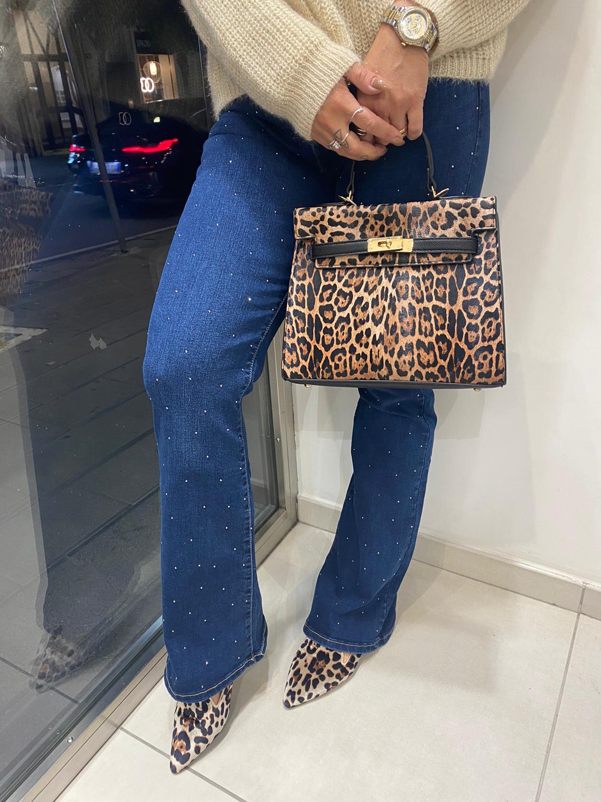 Jeans a zampa lavaggio scuro con strass Lizalù 1073