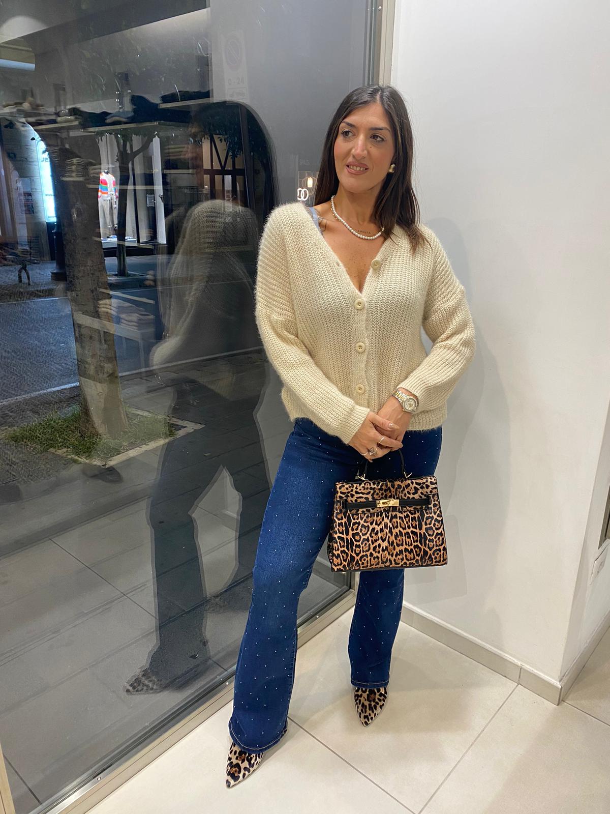 Jeans a zampa lavaggio scuro con strass Lizalù 1073