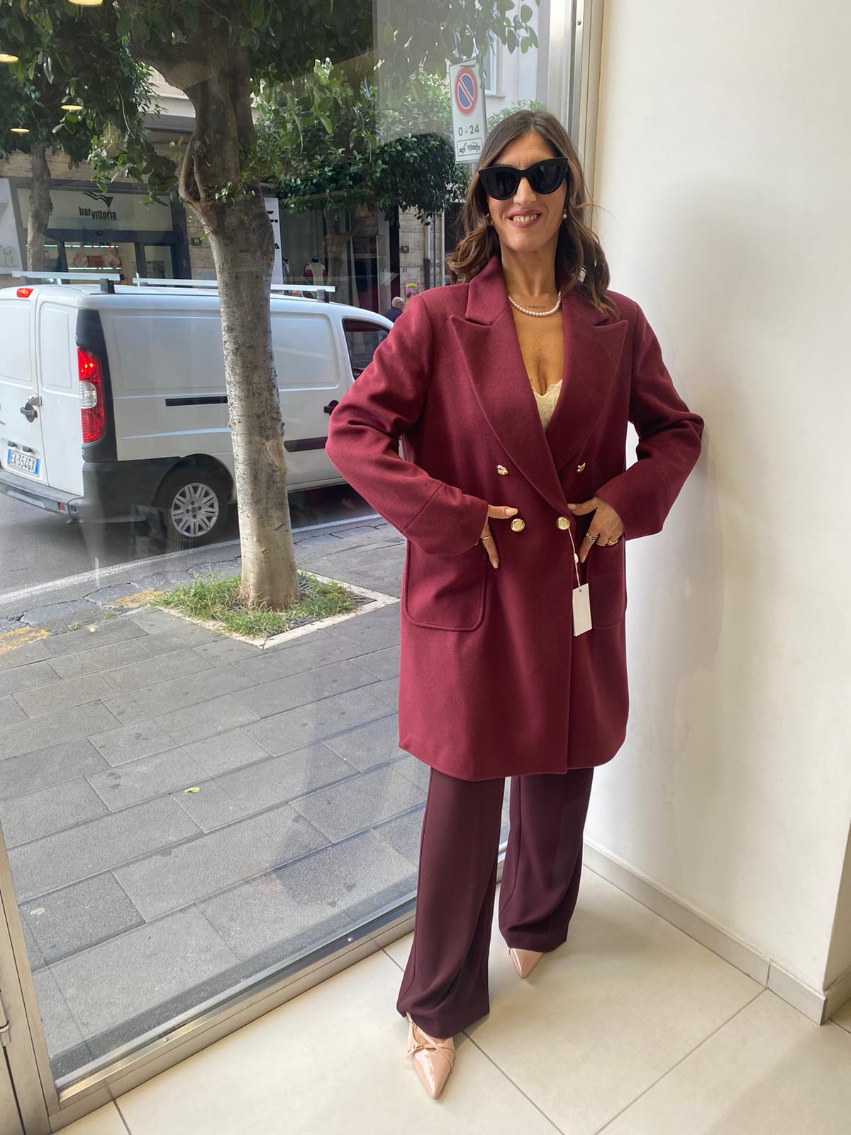 Cappotto over doppiopetto con tasche e bottoni in oro  Lizalù E101