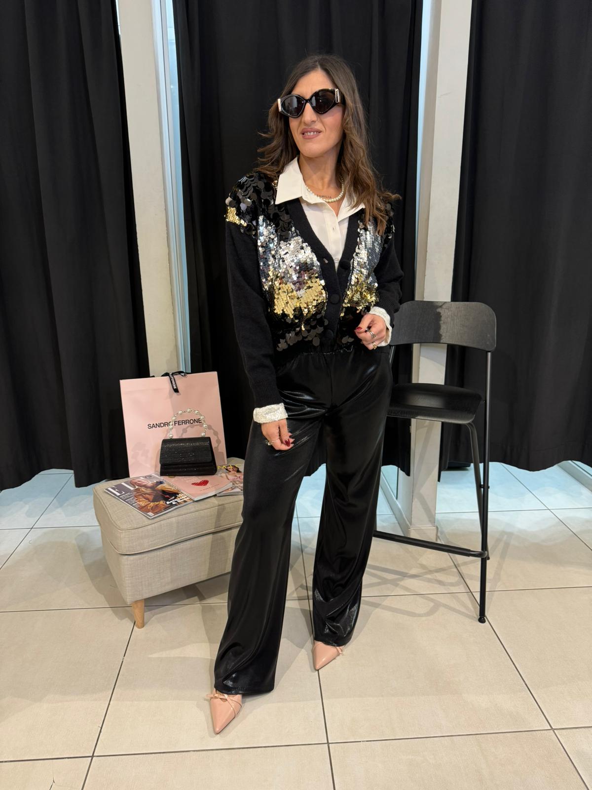 Pantalone palazzo lucido con elastico in vita Akè AW10