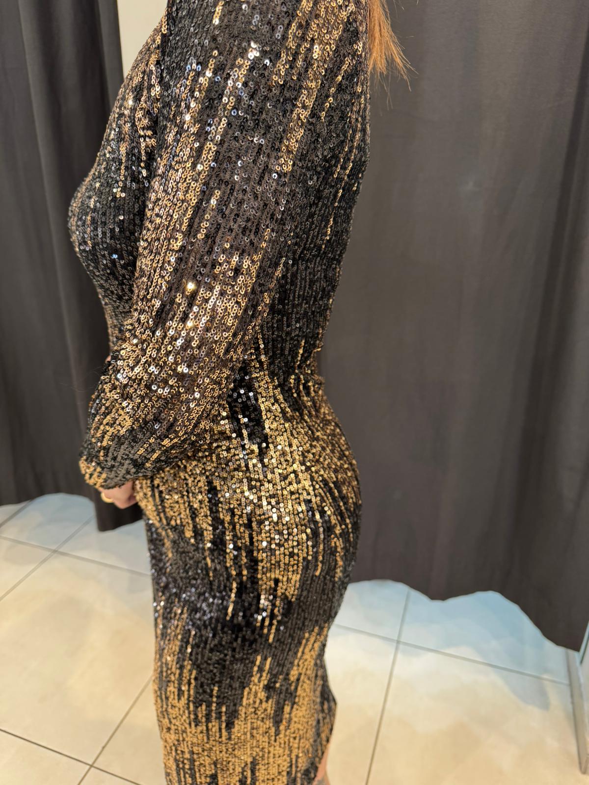 Abito mezzo collo midi in paillettes con scollo posteriore SANDRO FERRONE C015