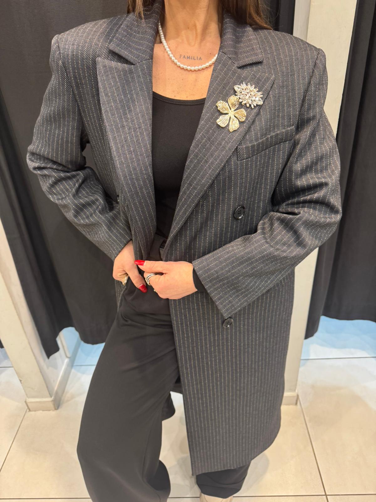 Cappotto lungo gessato con spille SANDRO FERRONE IRMA