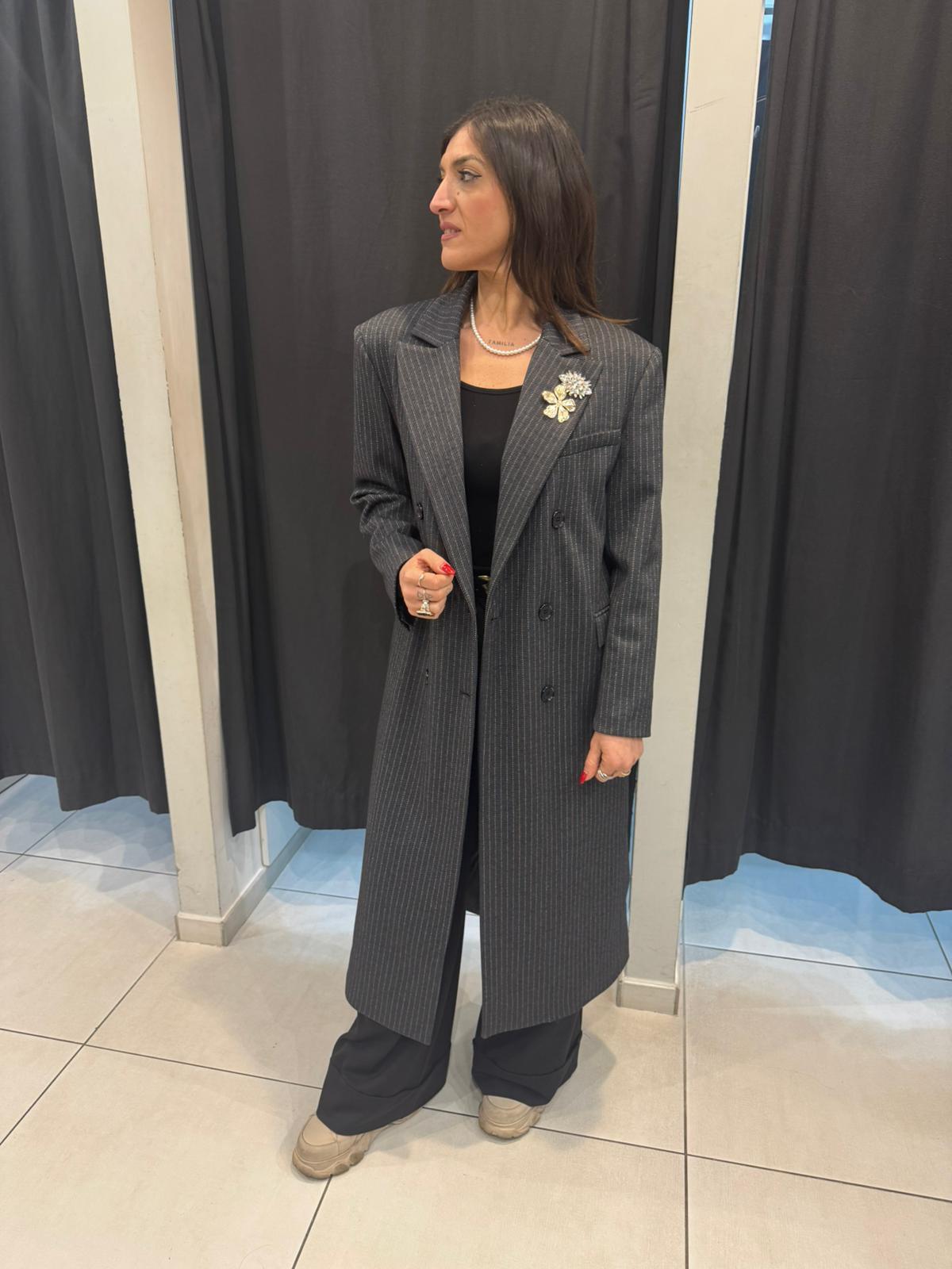 Cappotto lungo gessato con spille SANDRO FERRONE IRMA