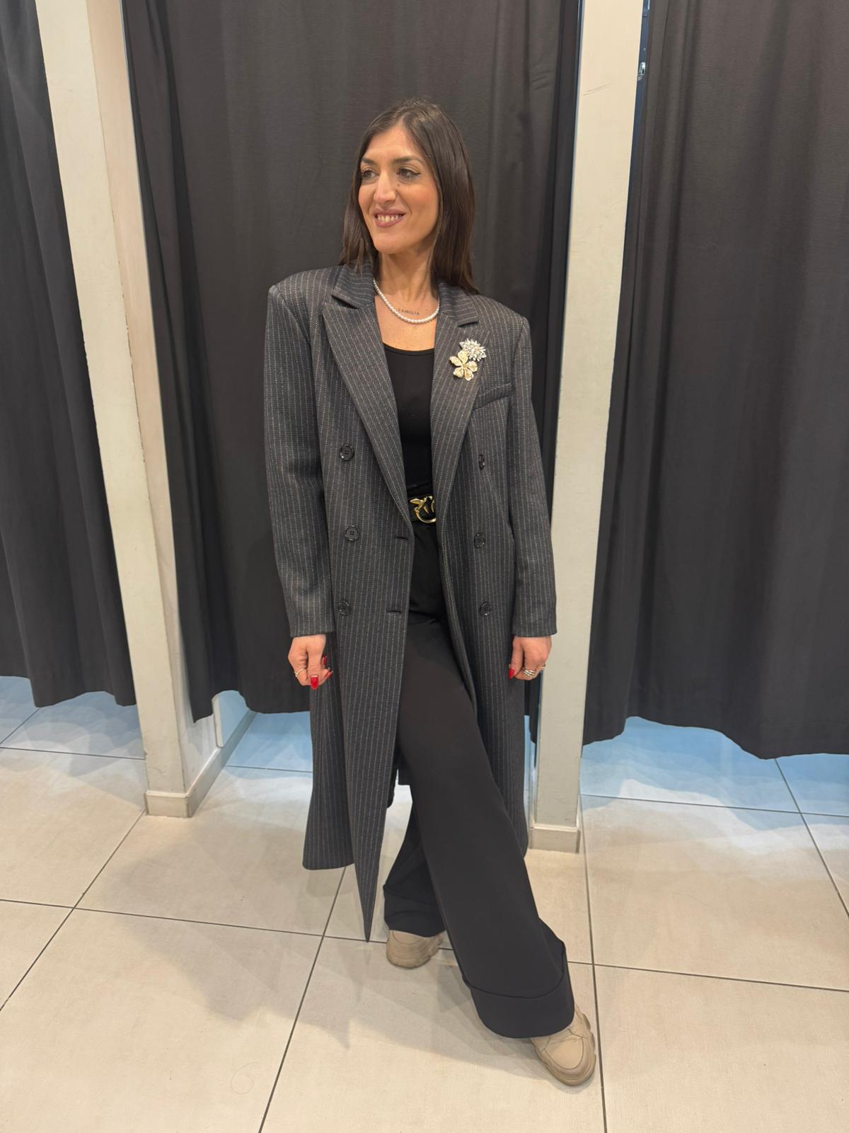 Cappotto lungo gessato con spille SANDRO FERRONE IRMA
