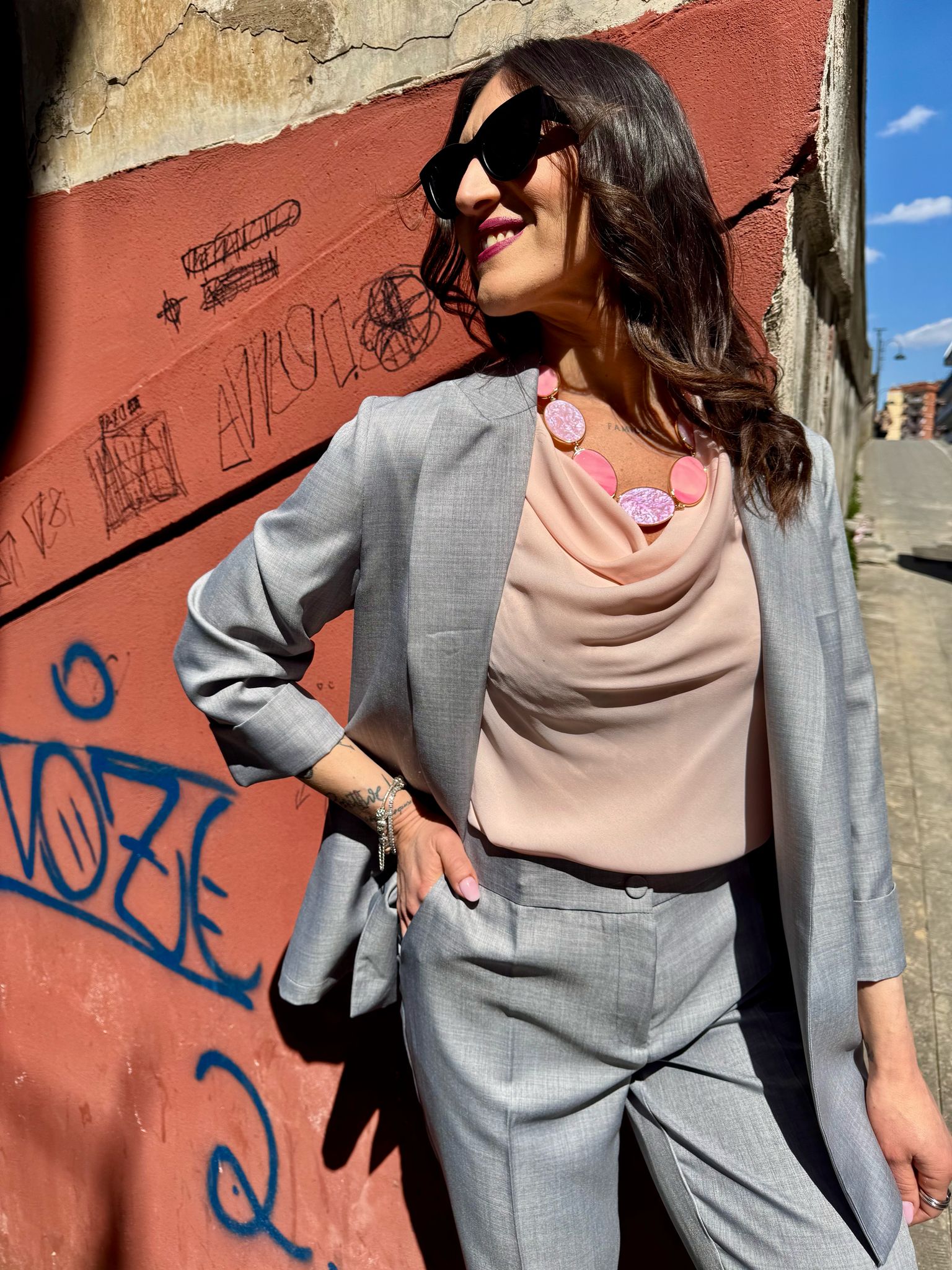 Blusa mezza manica in chiffon con scollo a bavero Lizalù BER