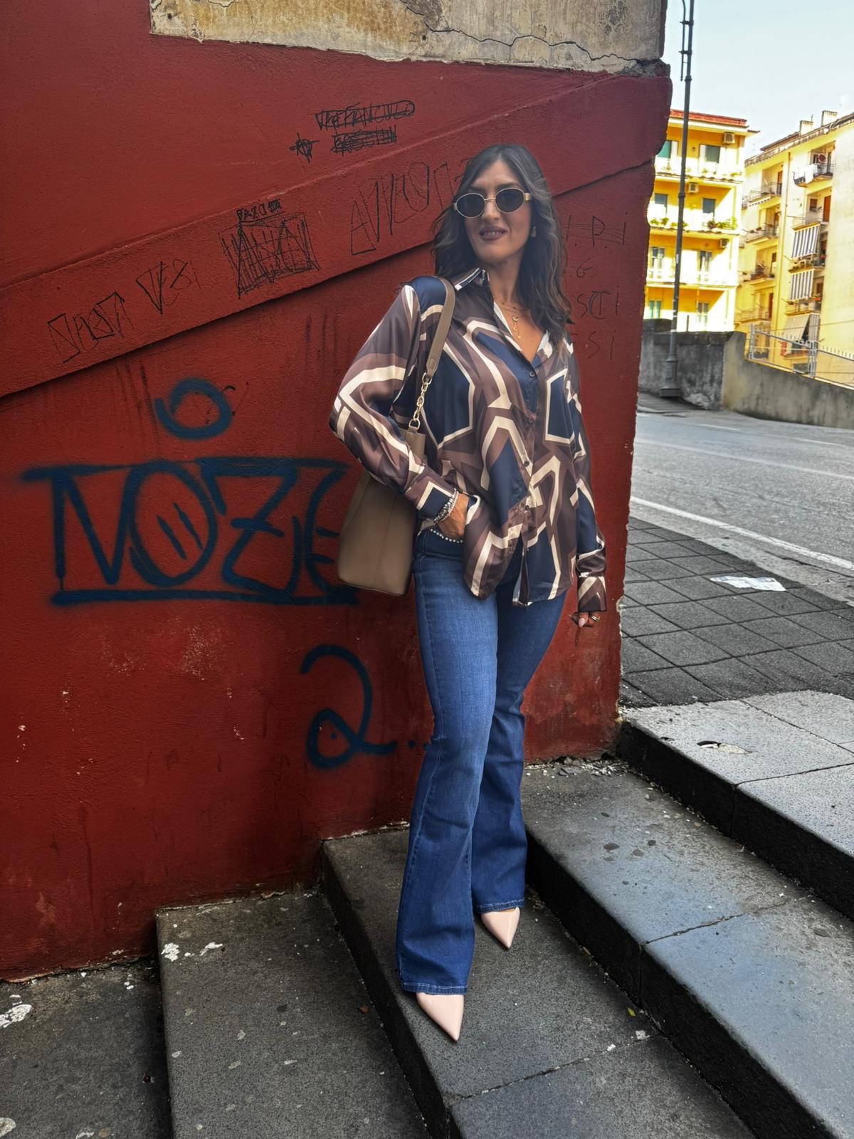 Camicia in raso manica lunga a fantasia Lizalù 17JP