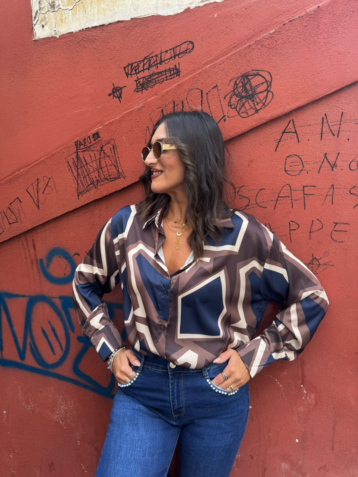 Camicia in raso manica lunga a fantasia Lizalù 17JP