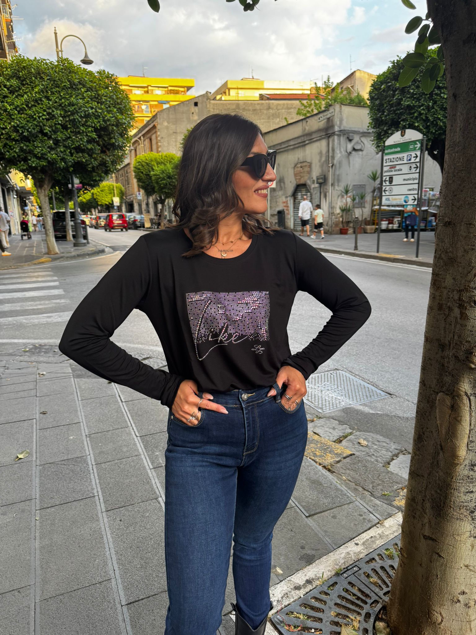 Maglia manica lunga di caldo cotone con strass Lizalù REA