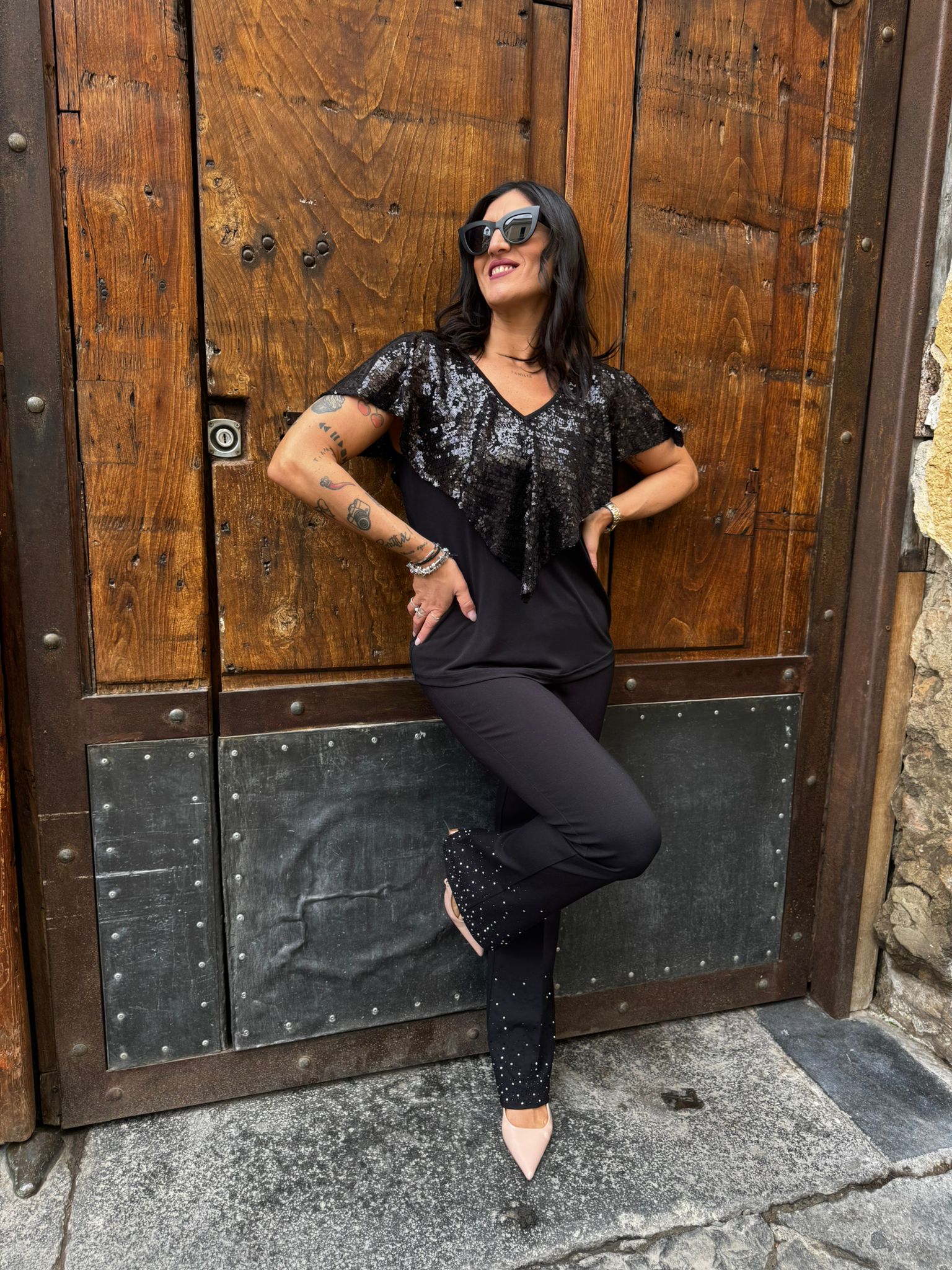 Pantalone con zampa in strass punto milano Lizalù MORENA