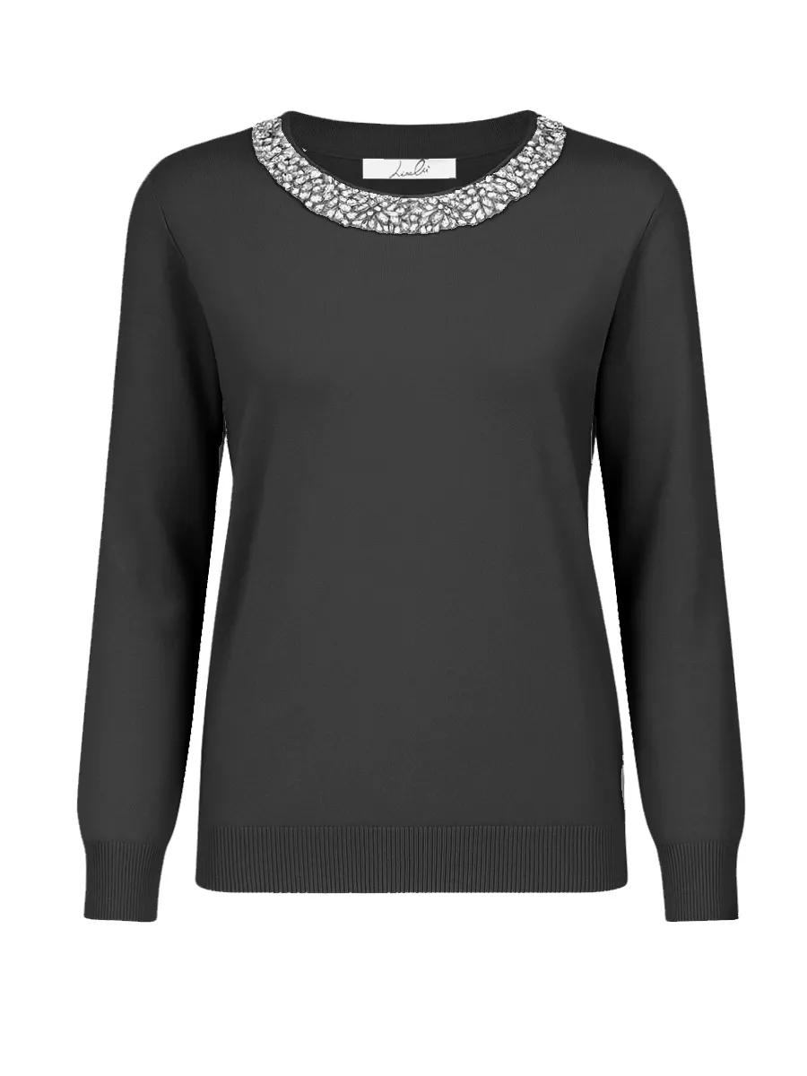 Maglia in lana pettinata con collo in strass Lizalù 7513