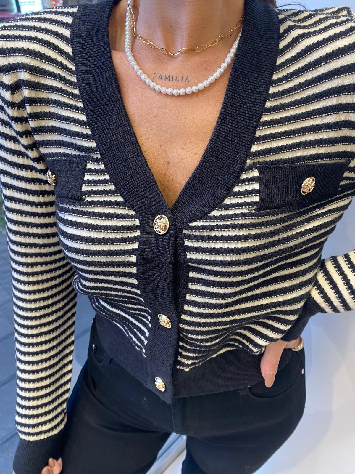 Cardigan a righe con bottone in oro Akè 8654