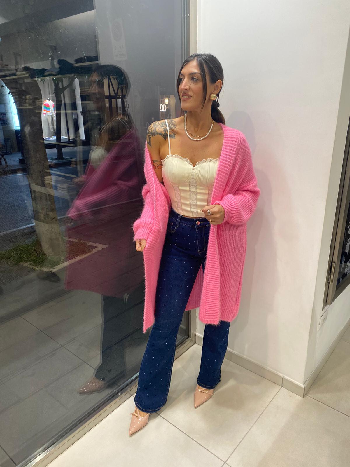 Jeans a zampa lavaggio scuro con strass Lizalù 1073