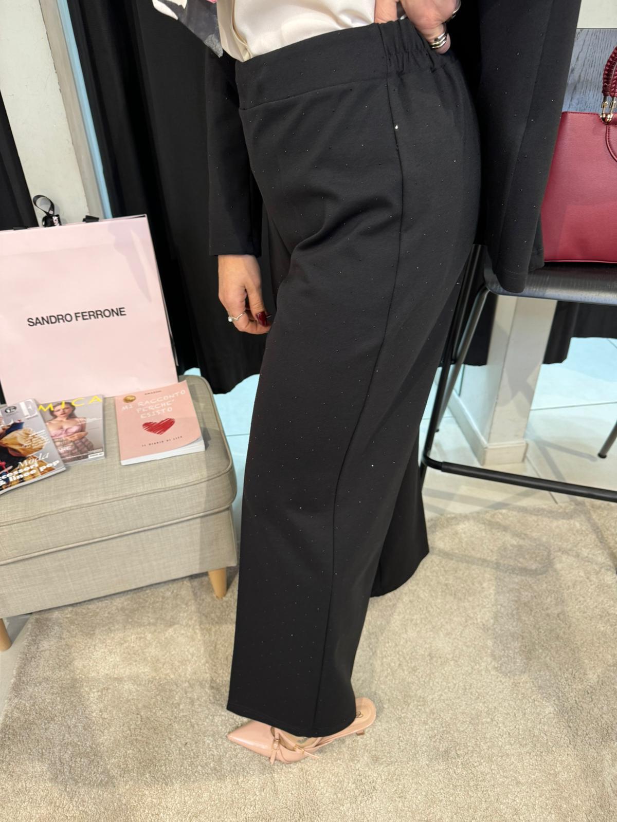 Pantalone palazzo elastico punto milano in strass Lizalù 5685