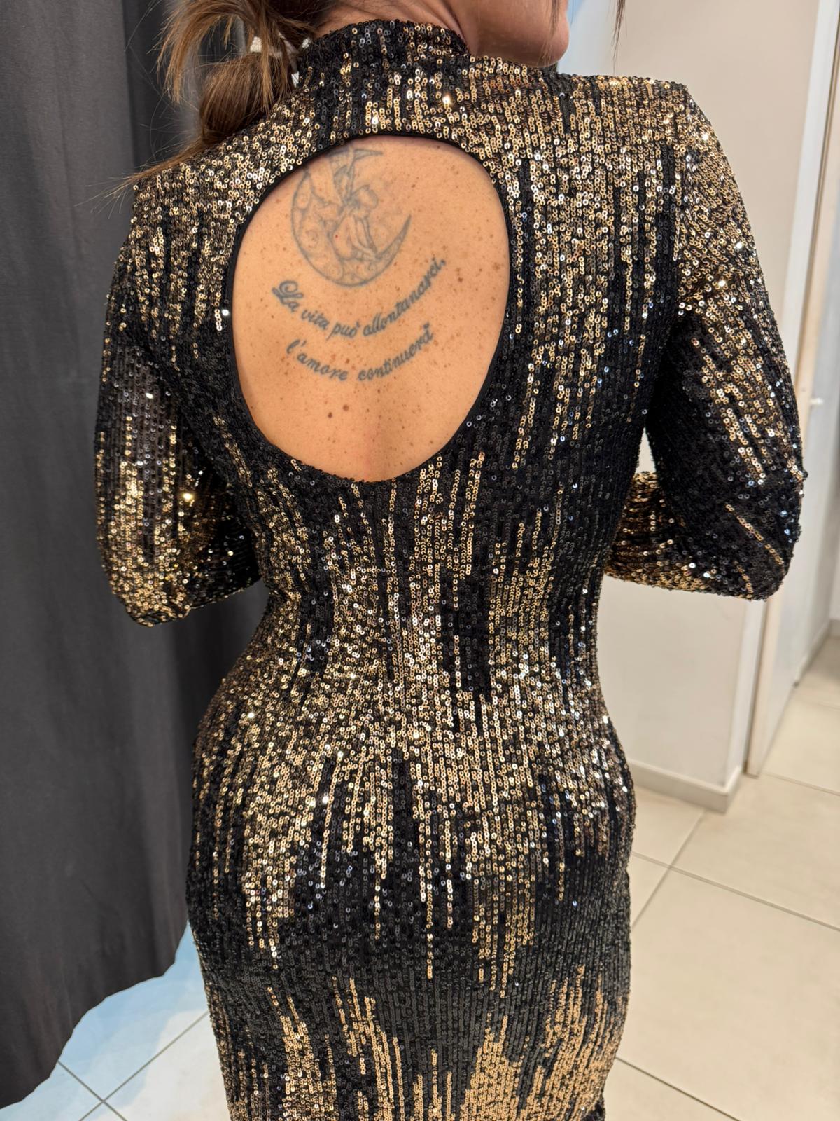 Abito mezzo collo midi in paillettes con scollo posteriore SANDRO FERRONE C015