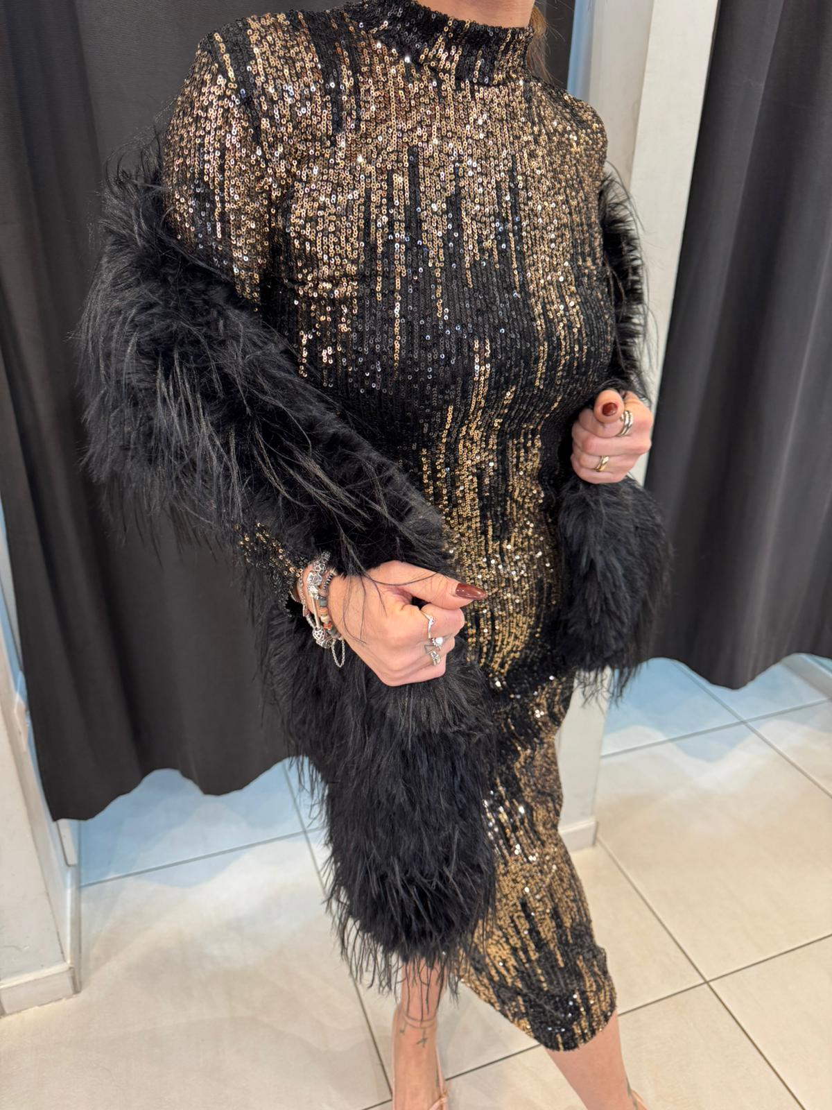 Abito mezzo collo midi in paillettes con scollo posteriore SANDRO FERRONE C015