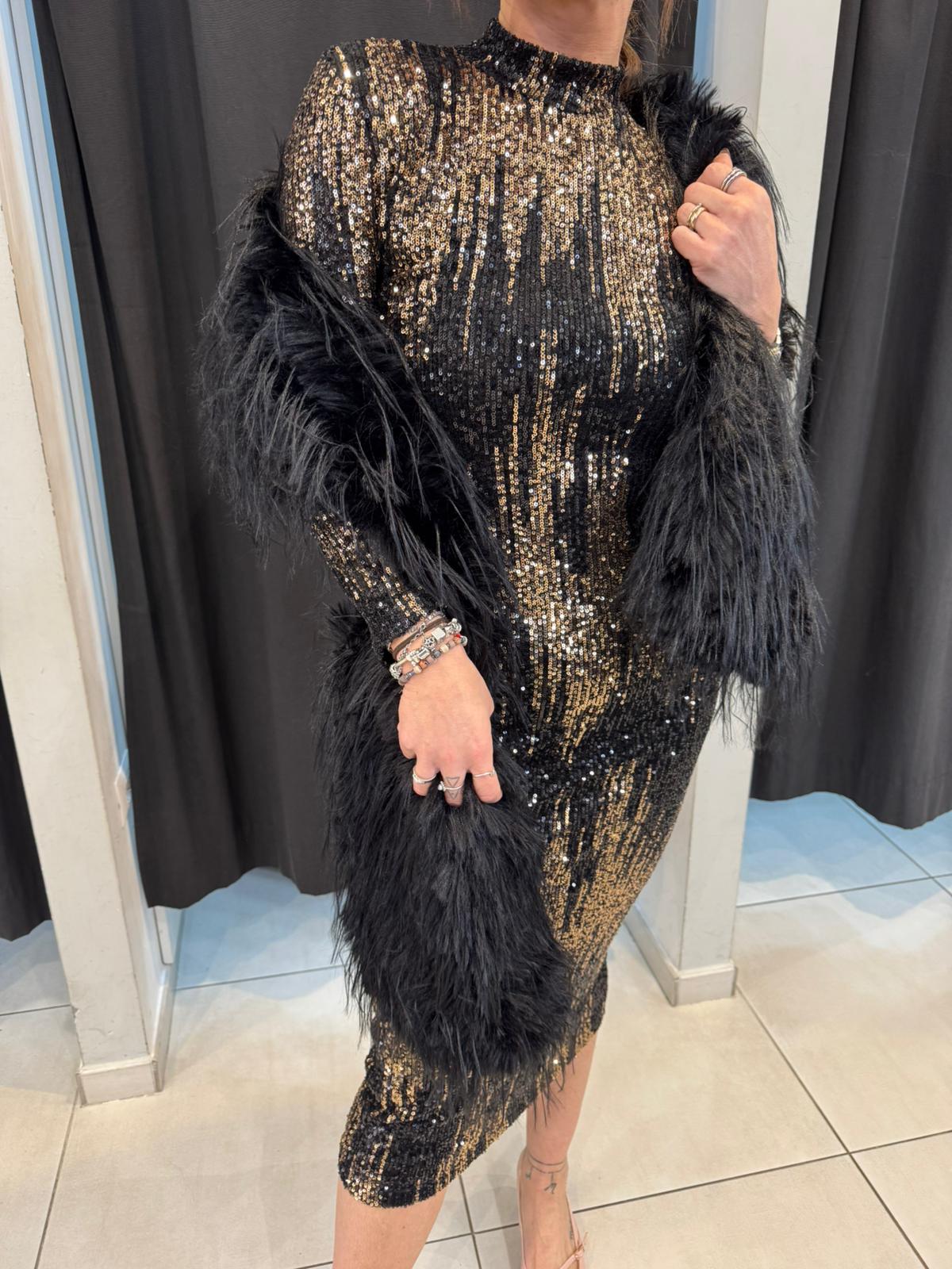 Abito mezzo collo midi in paillettes con scollo posteriore SANDRO FERRONE C015
