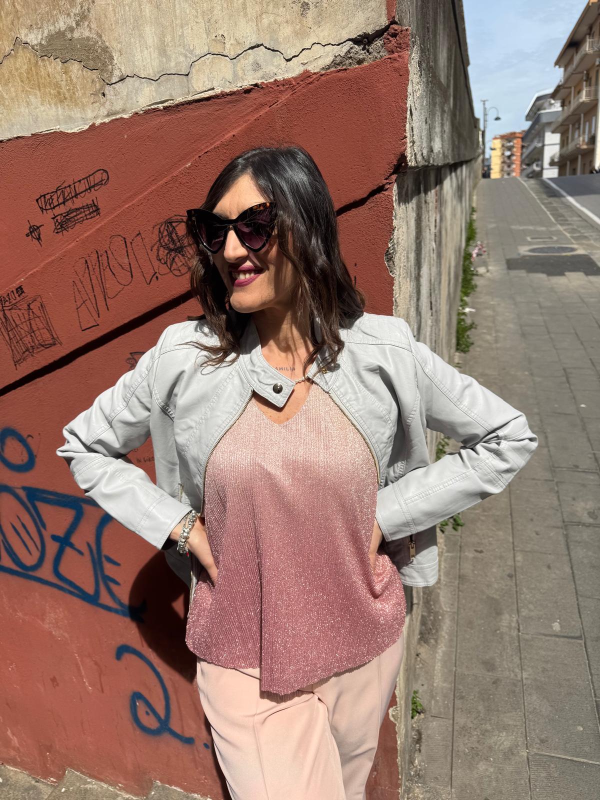 Giubbino in ecopelle con tasche zip Akè E051