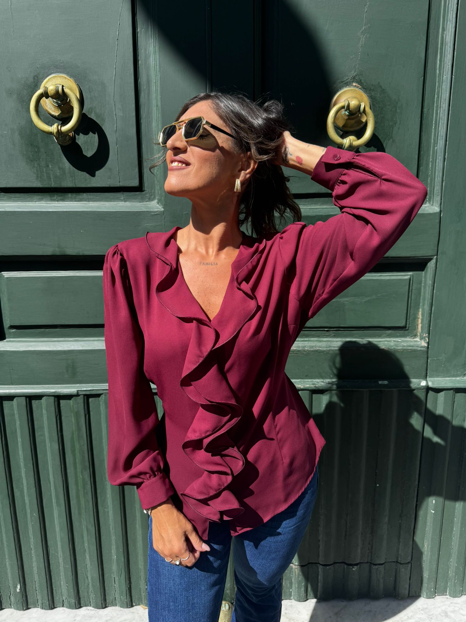 Camicia in chiffon con rouches sul davanti Lizalù ZOLA