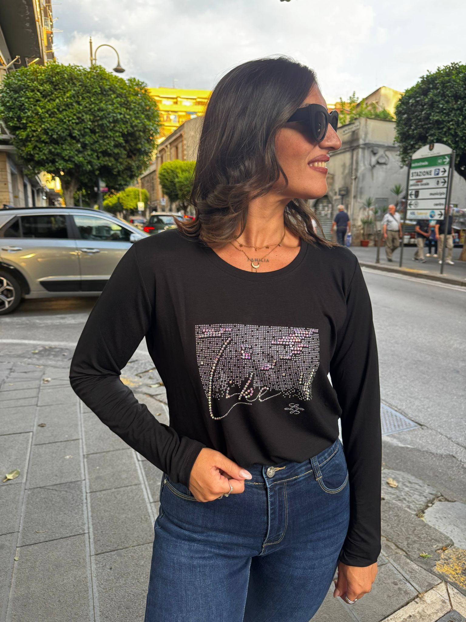 Maglia manica lunga di caldo cotone con strass Lizalù REA