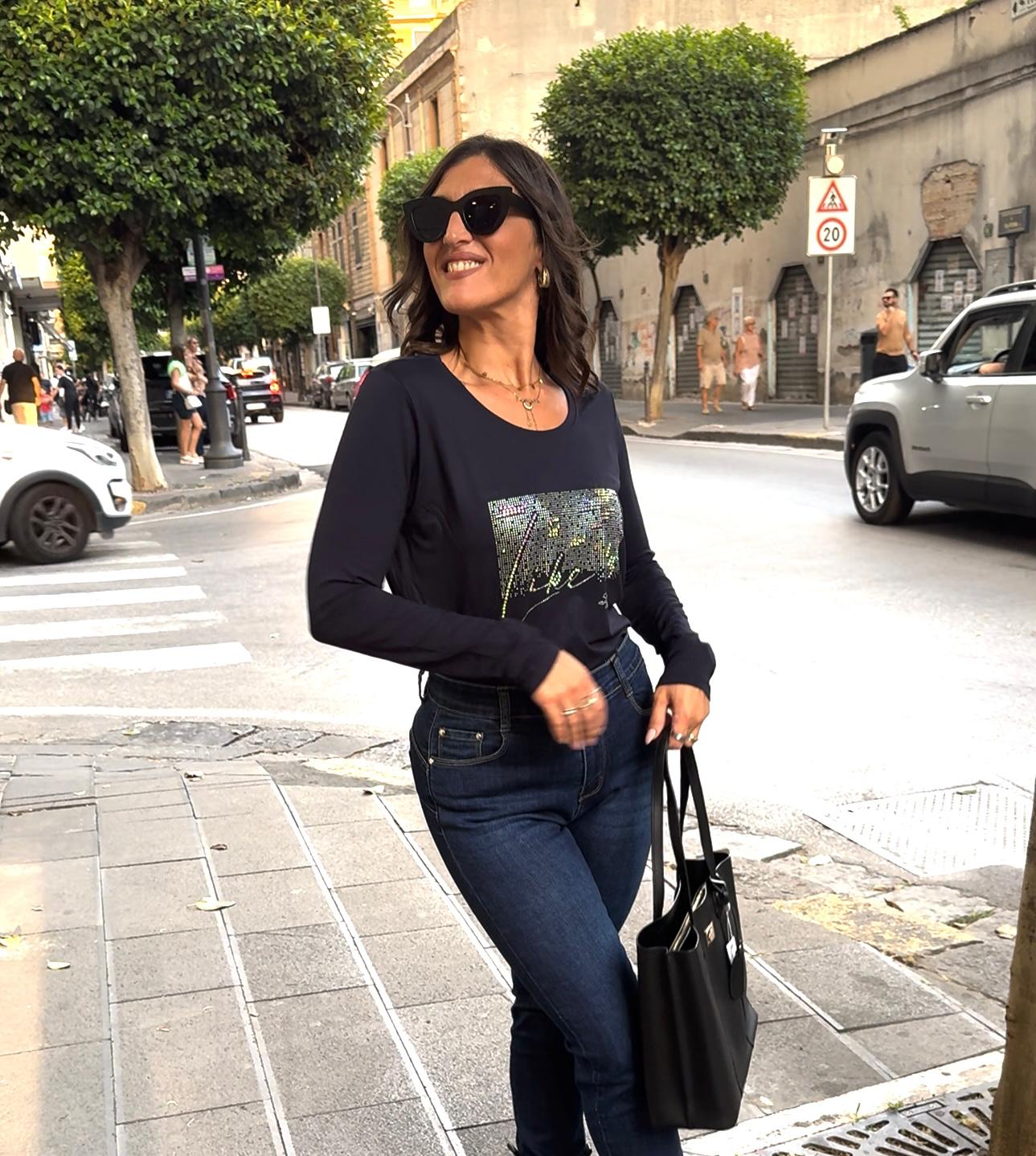 Maglia manica lunga di caldo cotone con strass Lizalù REA