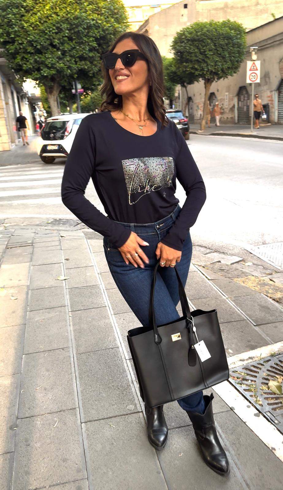 Maglia manica lunga di caldo cotone con strass Lizalù REA