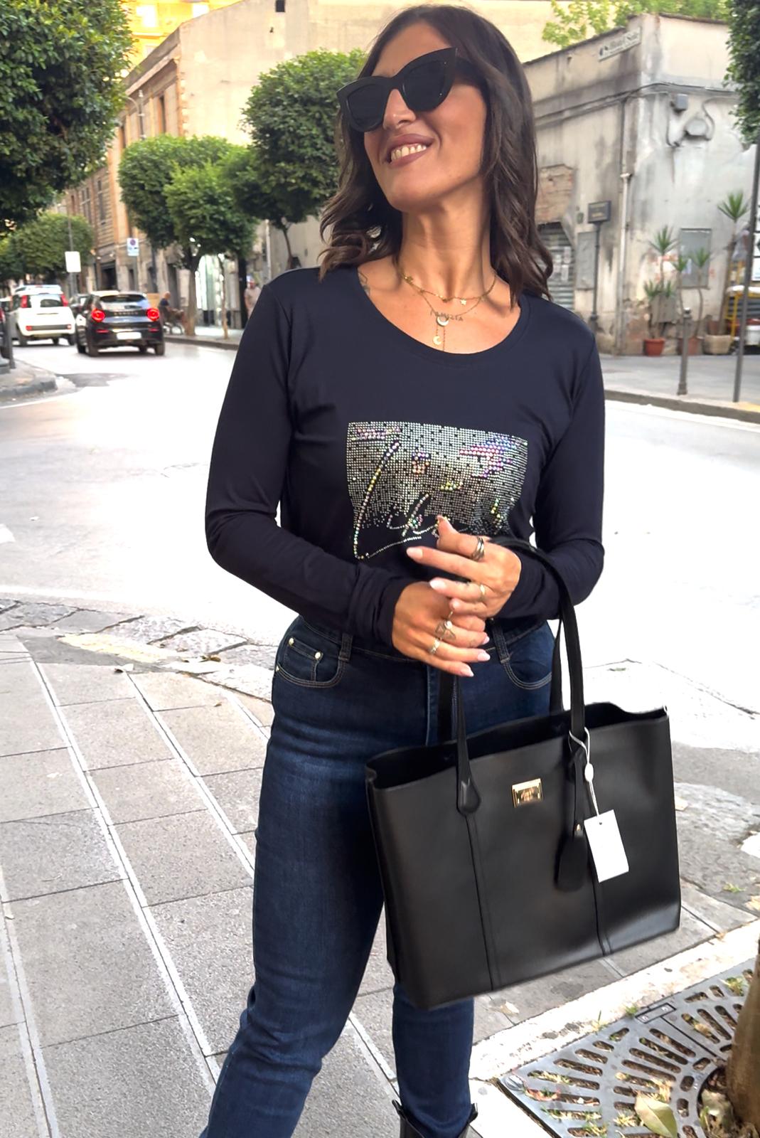 Maglia manica lunga di caldo cotone con strass Lizalù REA