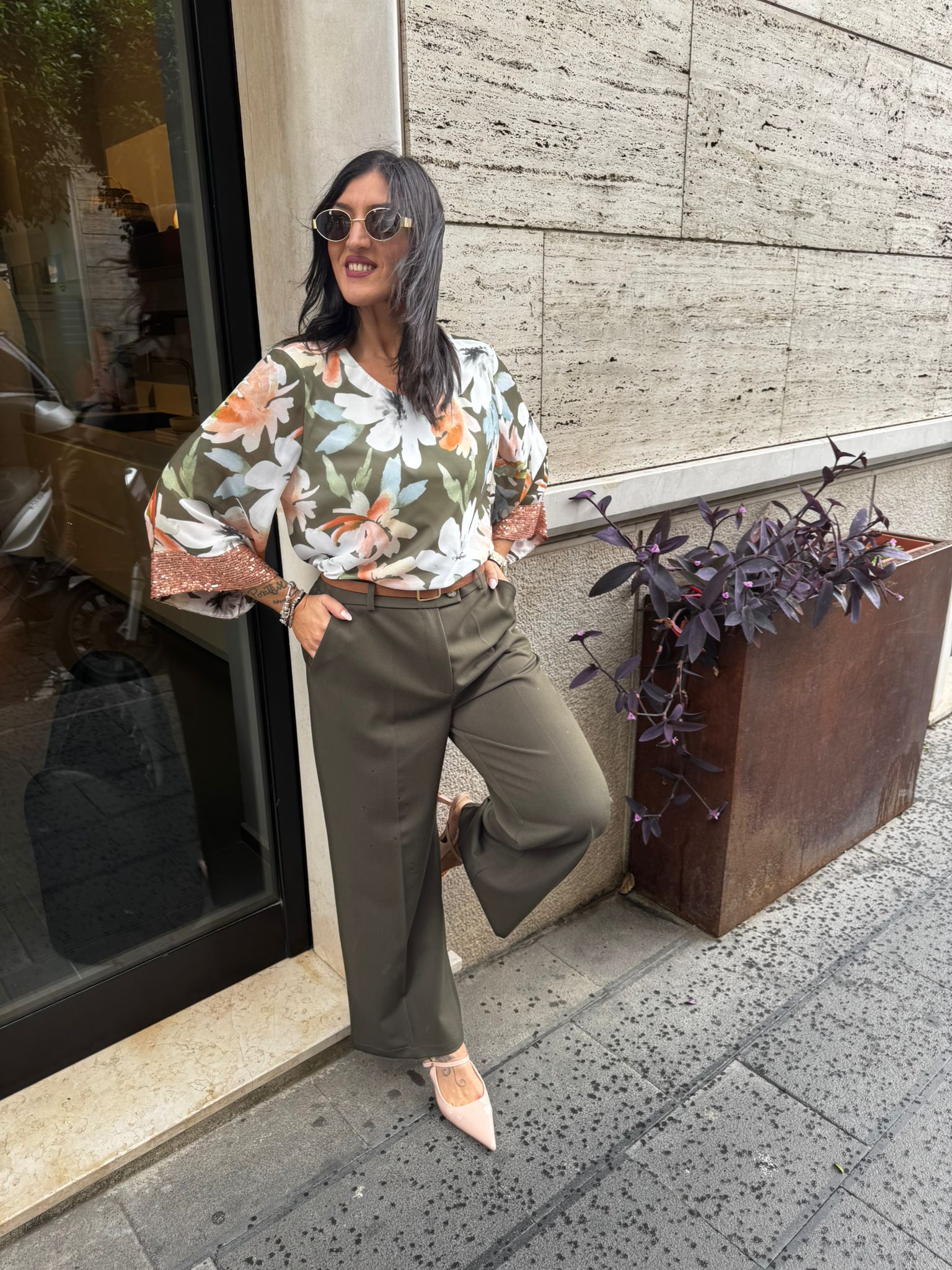 Pantalone palazzo con cinturino ed elastico sul retro Lizalù DORIANA