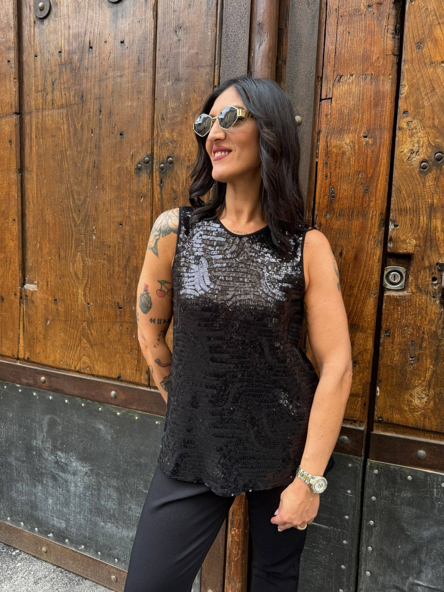 Maglia giromanica in paillettes Lizalù S049