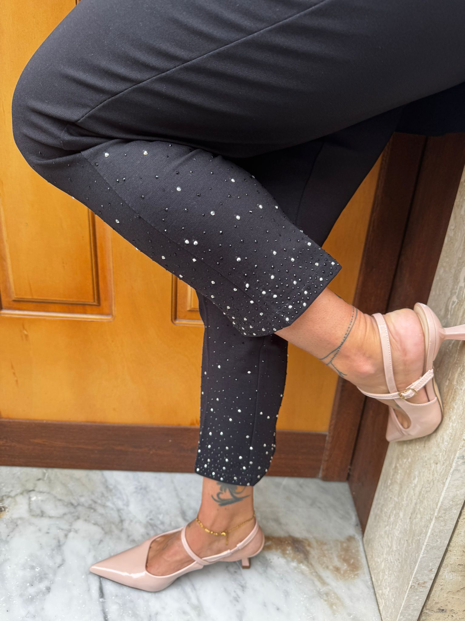 Pantalone punto milano elastico con strass lungo la caviglia Lizalù BRUNA