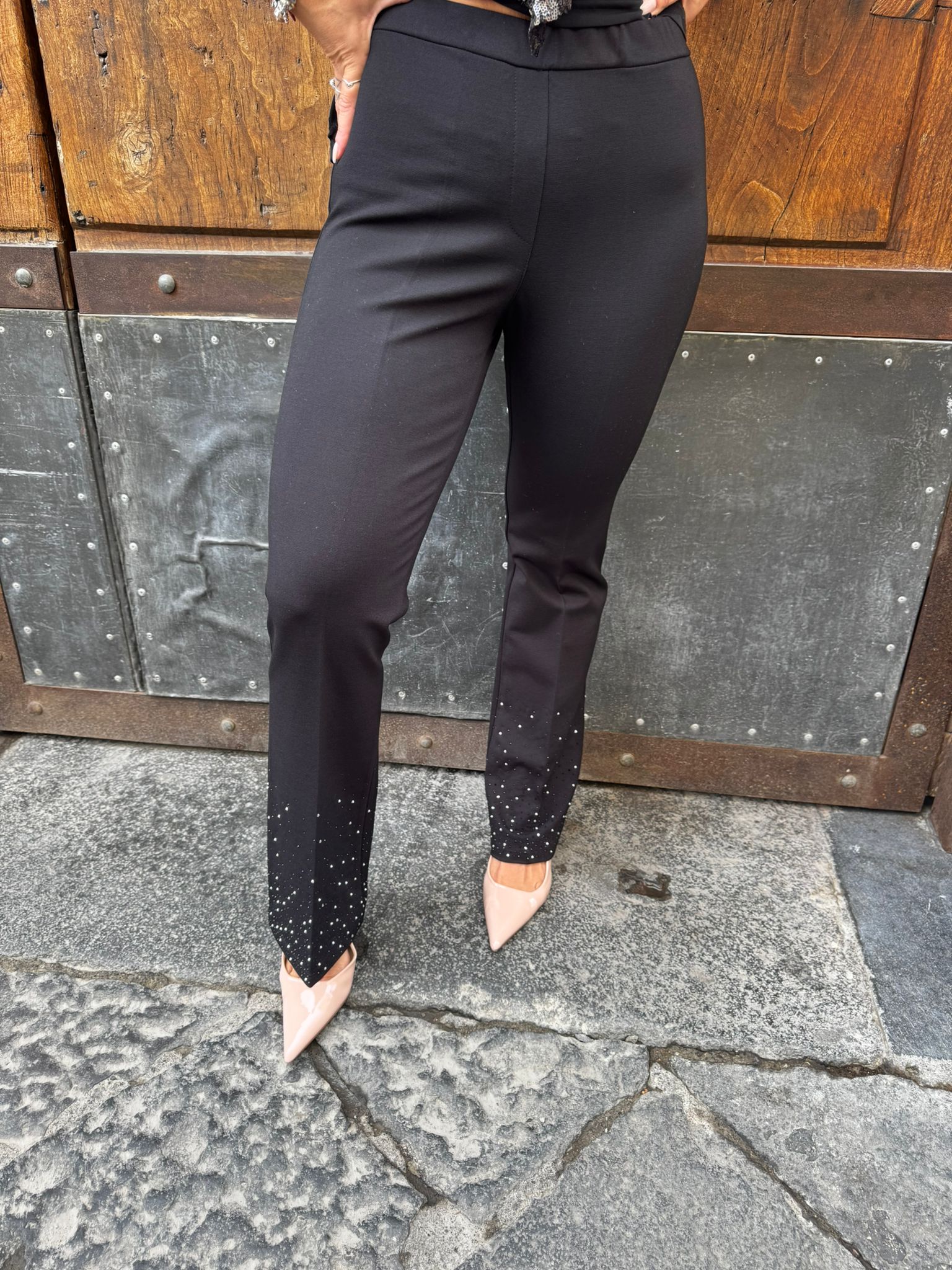 Pantalone con zampa in strass punto milano Lizalù MORENA